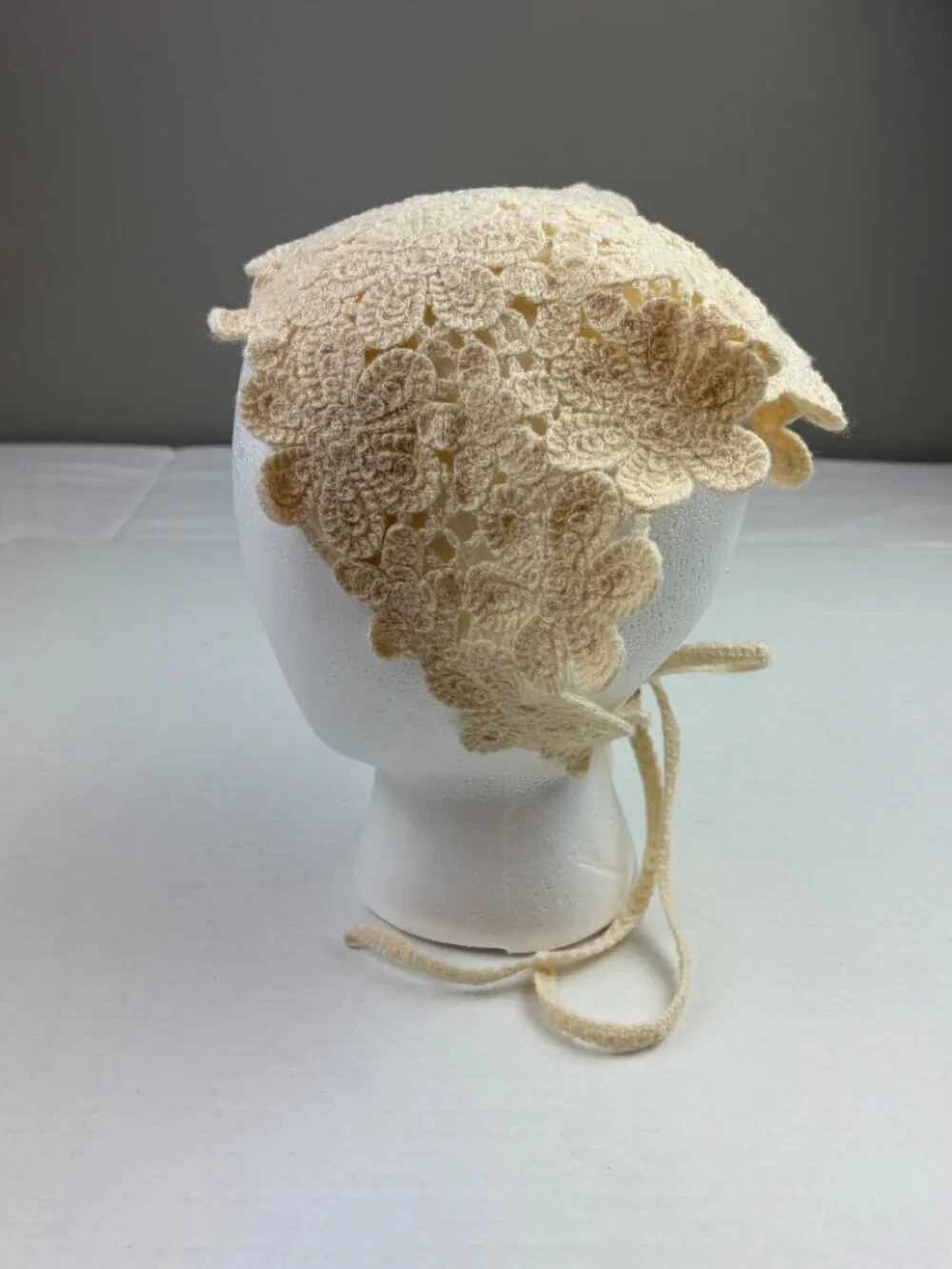 Cream Floral Crochet Bandana Headscarf Bohemian Festival Summer OSFA
